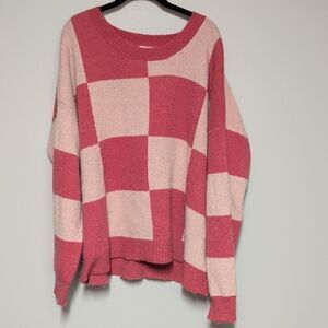Cozy Pink Checkered Women's Sweater